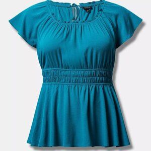 Torrid Babydoll Washable Gauze Short Sleeve Top Size 3 20/22 Teal Aqua Shirt